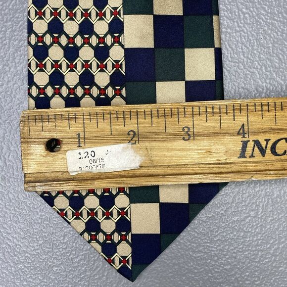 Sinsabang Pure Silk Mens Tie Necktie Blue Green Multicolor Geometric Print - Picture 6 of 6